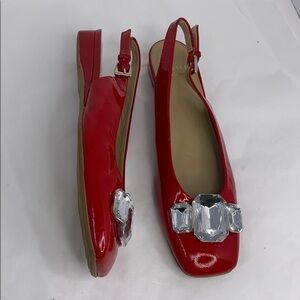 Stuart Weitzman Sz 6.5 Red Patent Leather Flats